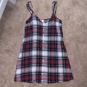 Plaid button up Mini dress or long tank
